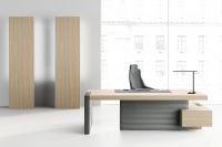 Executive Desk, Left extension, GREY ELM color, Slate Eco Leather