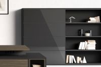 Cabinet with Black glass sliding doors